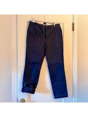 J. Crew 770 Khaki Chino pant w navy white fpolka dots lannel lining  34 x 32